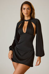 Cut-Out Open-Back A-Line Mini Dress in Black