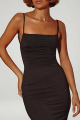Ruched Bodycon Maxi Dress in Black
