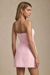 Sweetheart-Neck Strapless Structured Mini Dress in Soft Pink