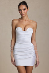 Ruched Corset Mini Dress in White