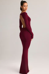Modal Ruched Backless Maxi Dress in Wine