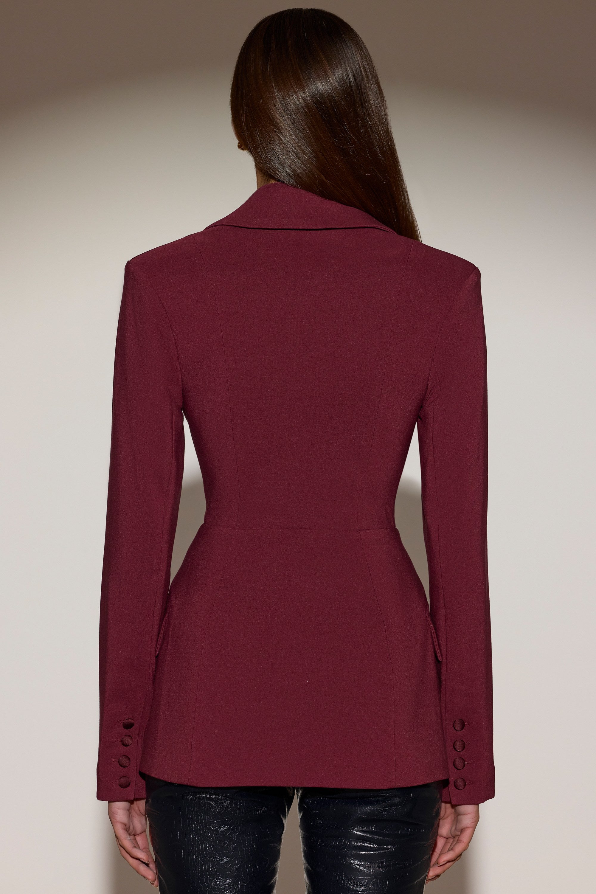 Structured Double-Breasted Blazer in Burgundy