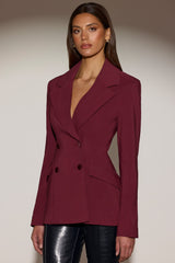 Structured Double-Breasted Blazer in Burgundy