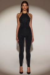 Embellished Jersey Halterneck Jumpsuit in Black