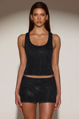 Embellished Jersey Scoop-Neck Racerback Top in Black