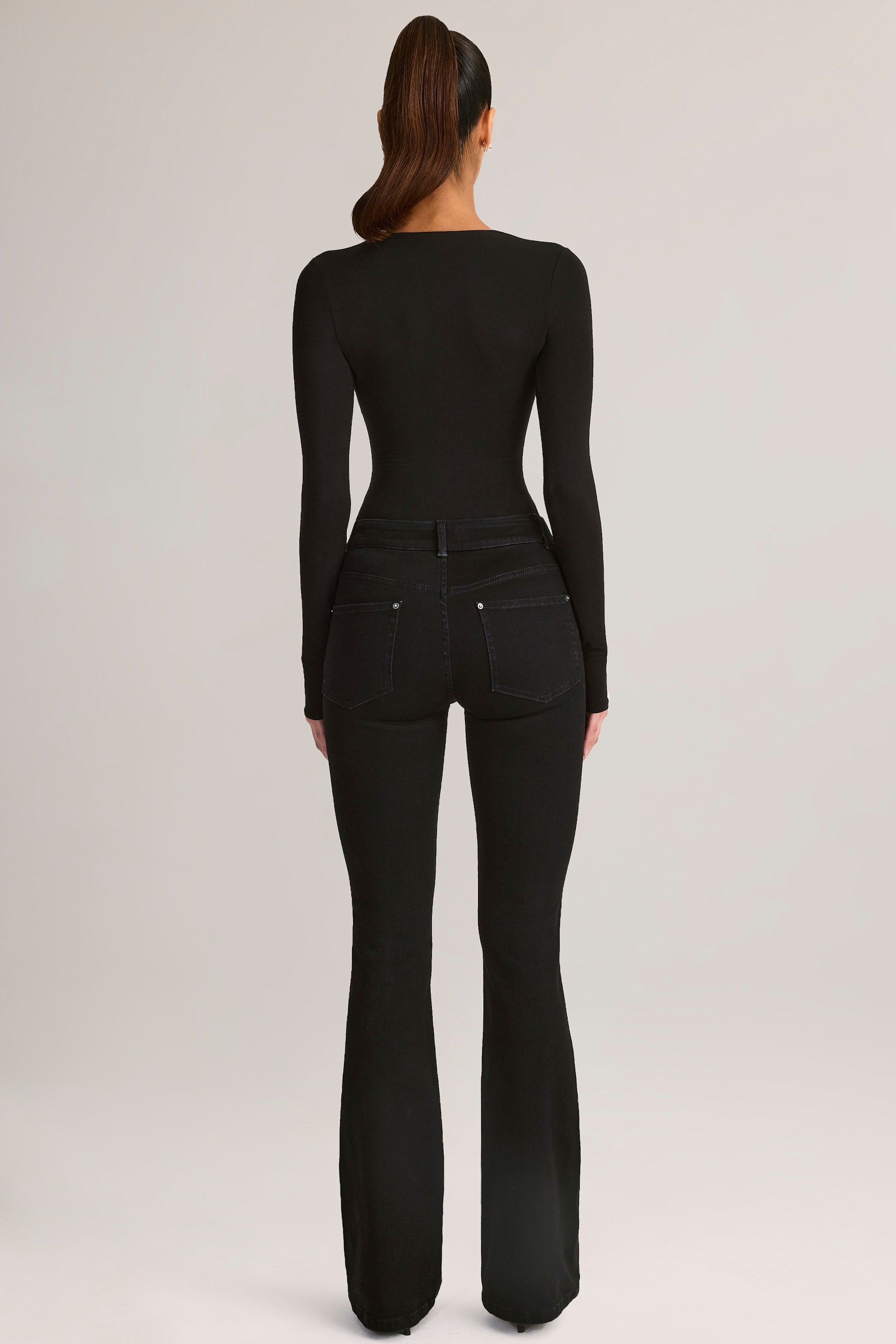 Denim Mid-Rise Flared Jeans in Black