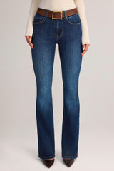 Denim Mid-Rise Flared Jeans in Indigo