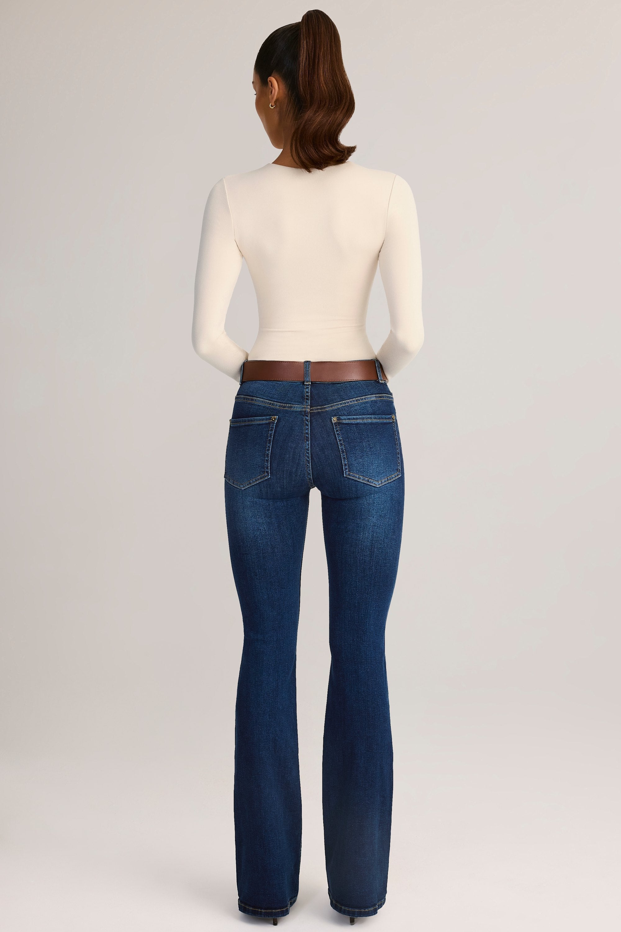 Denim Mid-Rise Flared Jeans in Indigo