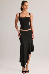 Modal Low-Rise Asymmetric Midaxi Skirt in Black