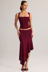 Modal Low-Rise Asymmetric Midaxi Skirt in Wine
