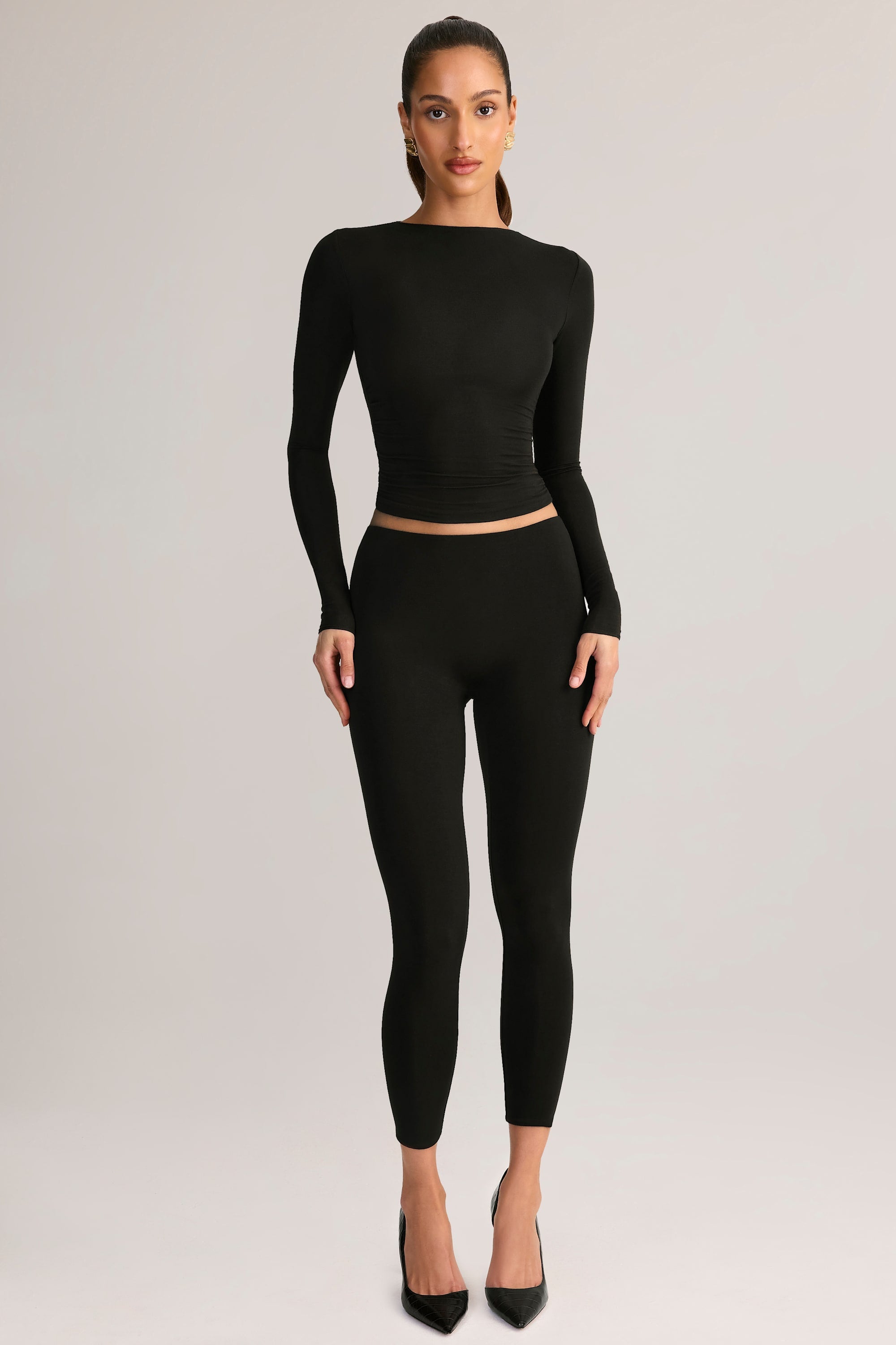 Modal Mid-Rise Cropped Leggings in Black