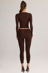 Modal Mid-Rise Cropped Leggings in Chocolate Brown