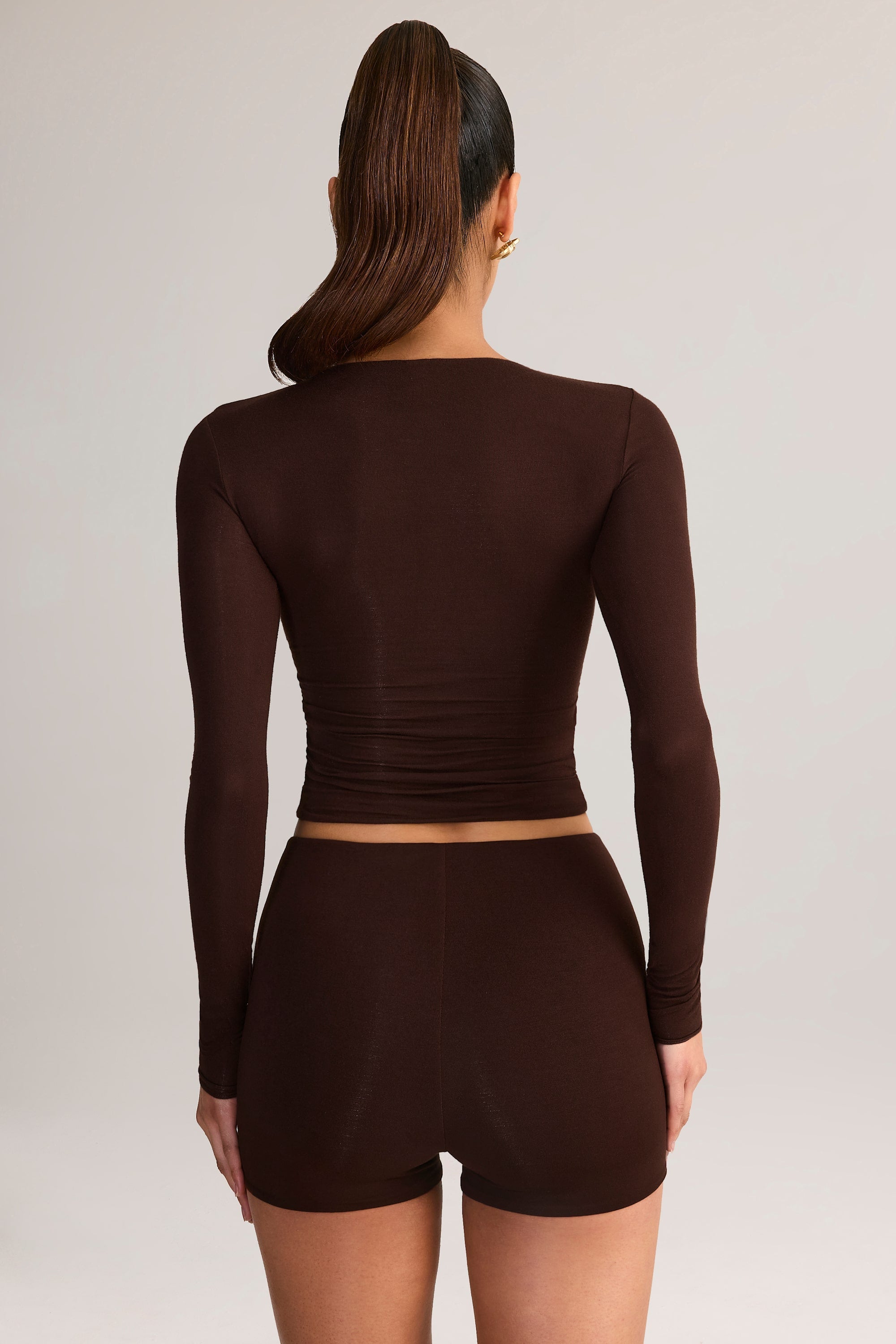 Modal High-Rise Bodycon Mini Shorts in Chocolate Brown