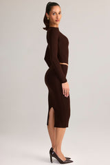Modal Mid-Rise Pencil Midi Skirt in Chocolate Brown