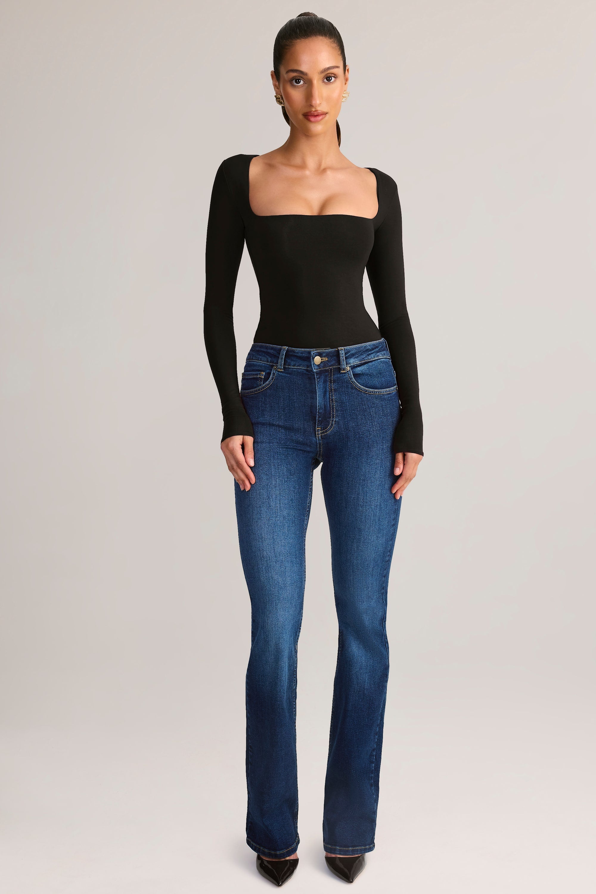 Modal Square-Neck Long-Sleeve Top in Black