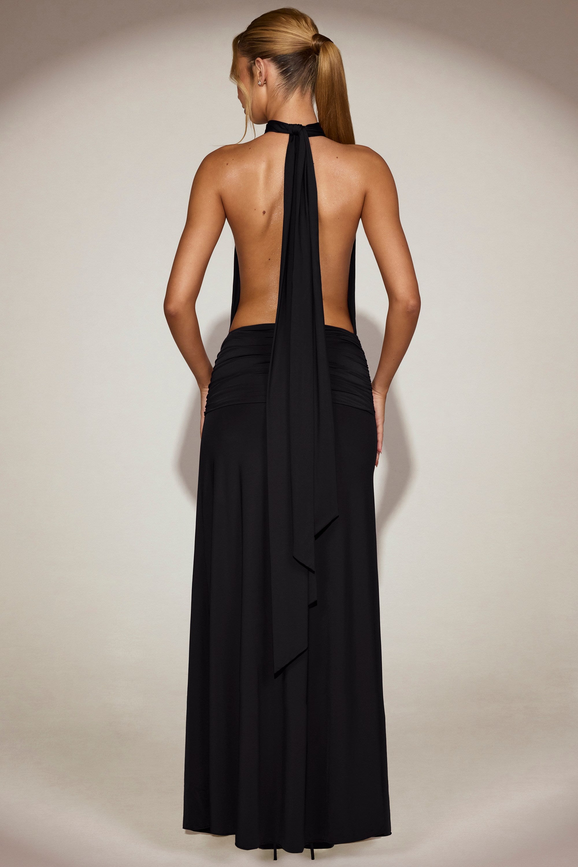 Soft-Jersey Halterneck Backless Maxi Dress in Black