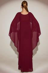 Sheer Chiffon Draped Cape in Wine Red