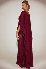 Sheer Chiffon Draped Cape in Wine Red