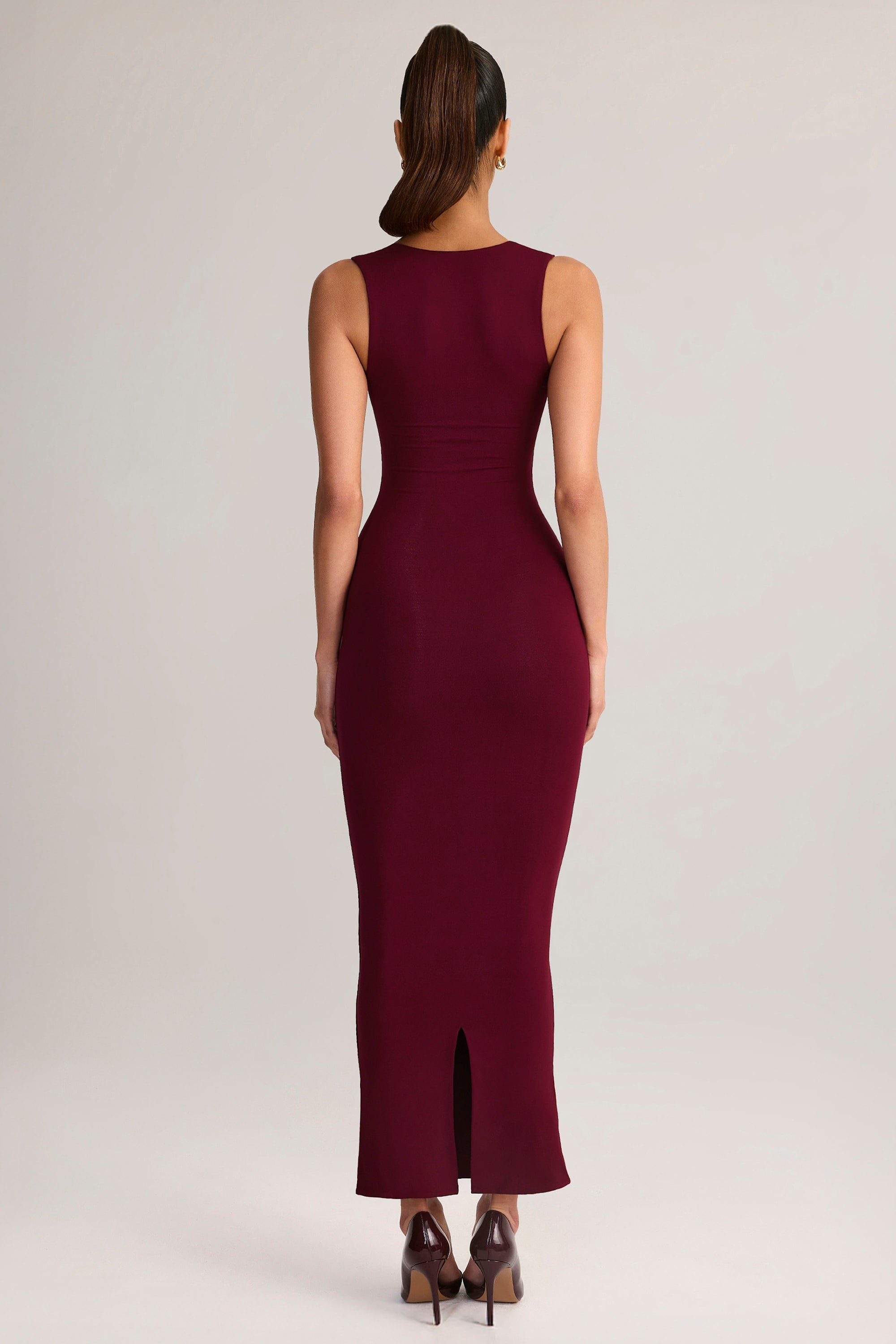 Modal Square-Neck Bodycon Midi Dress in Wine