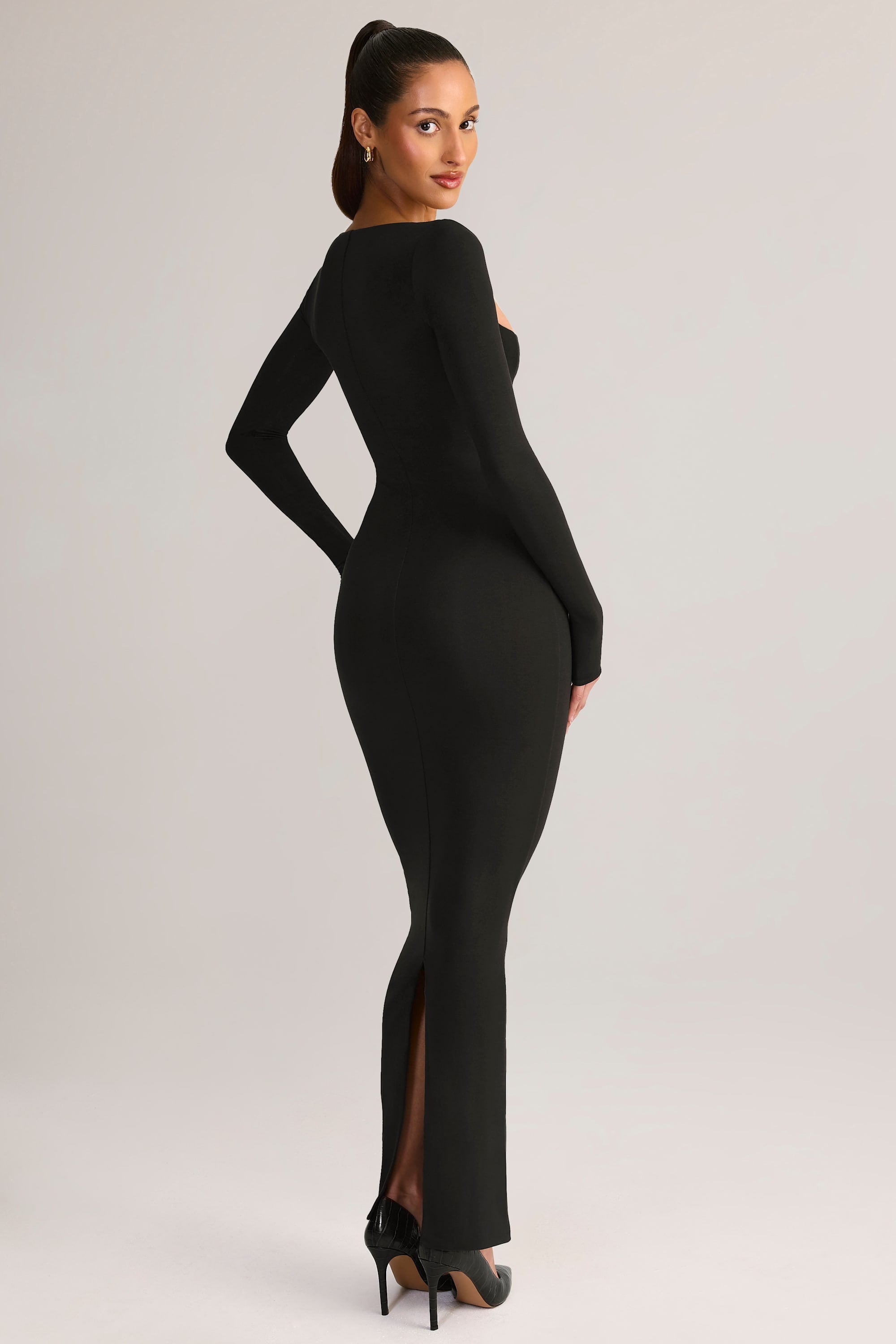 Modal Square-Neck Bodycon Maxi Dress in Black