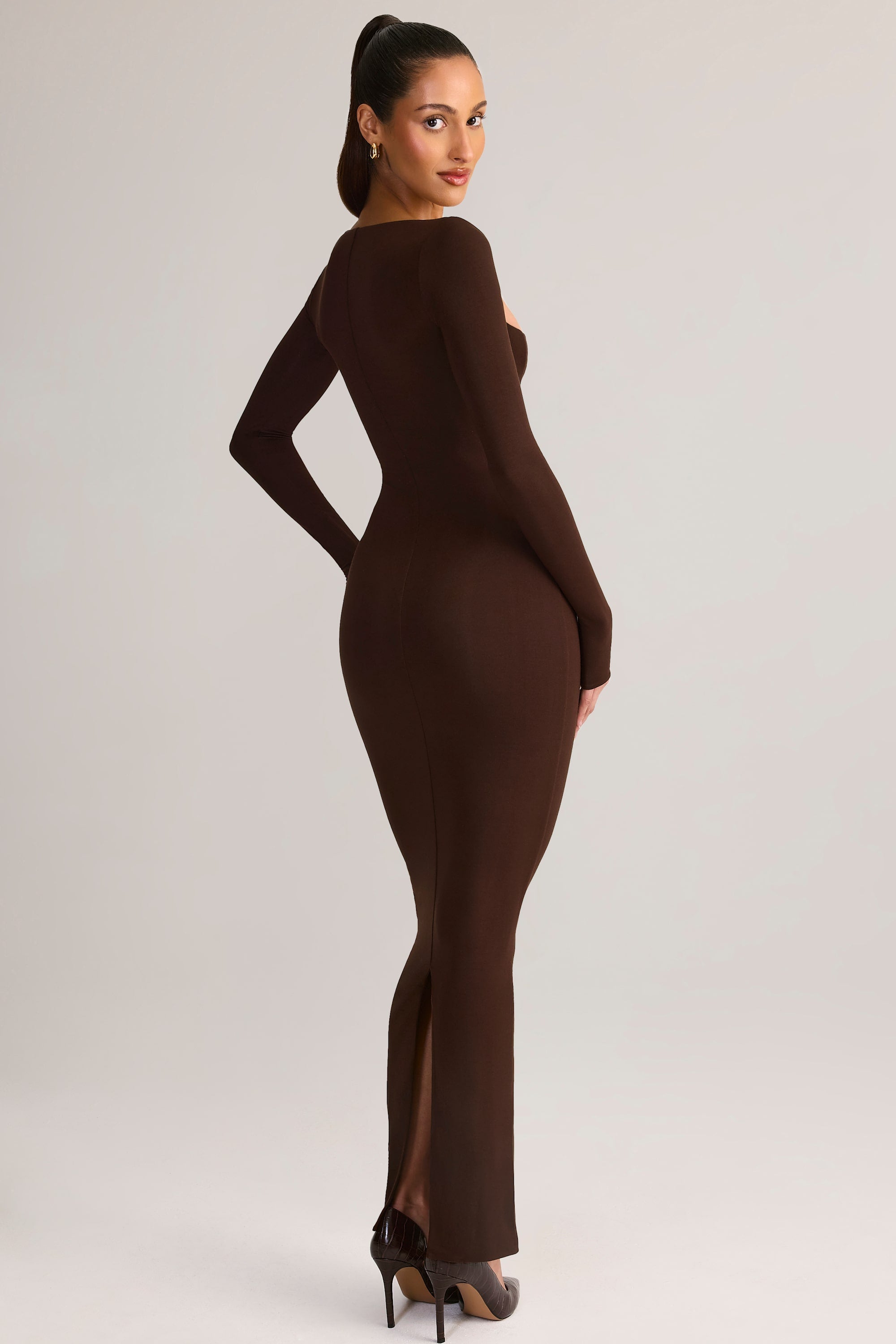 Modal Square-Neck Bodycon Maxi Dress in Chocolate Brown