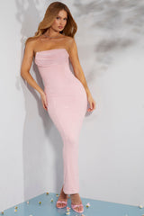 Embellished Bandeau Cowl Neck Maxi Dress in Blush