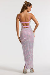 Embellished Square Neck Thigh Split Gown in Lilac