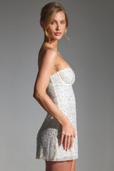 Embellished Strapless Corset Mini Dress in White