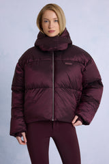 Waterproof Cropped Oversized Ski Jacket in Burgundy