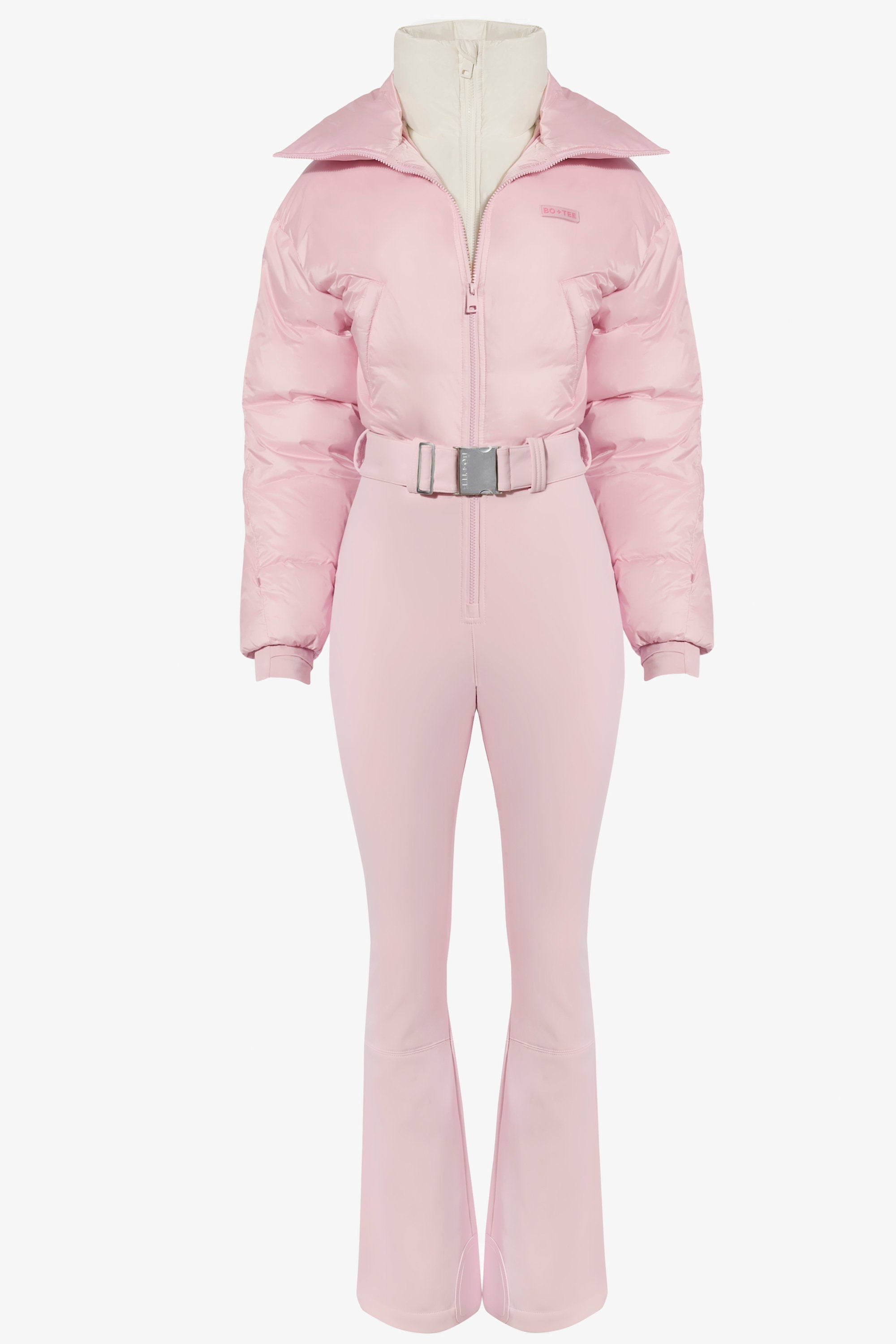 Waterproof Belted Layered Ski Suit in Powder Pink