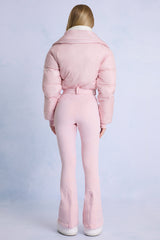 Waterproof Belted Layered Ski Suit in Powder Pink