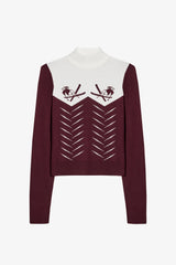 Knit Long-Sleeve Fitted Top in Burgundy