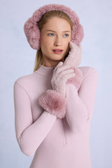 Knit Faux-Fur Cuff Gloves in Powder Pink