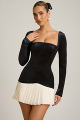 Layered Pleated Corset Mini Dress in Black