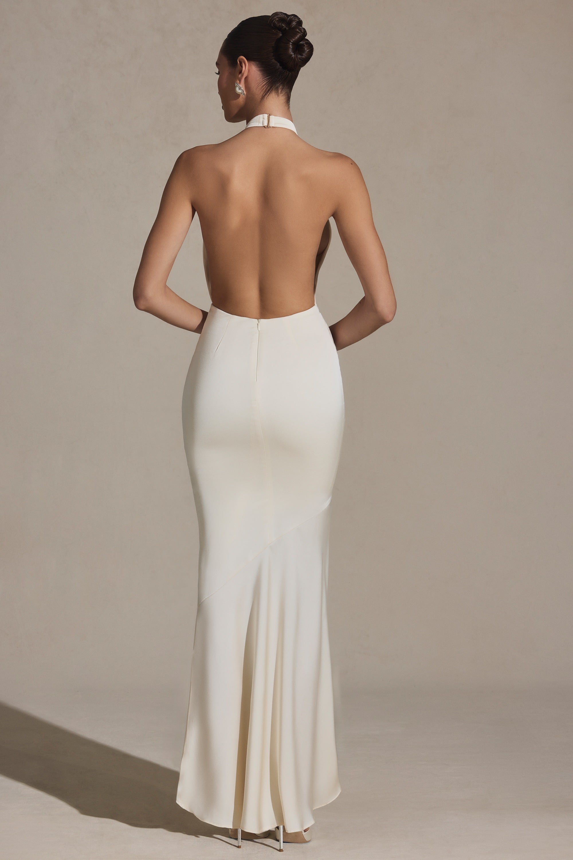 Backless Halterneck Fishtail Gown in Ivory