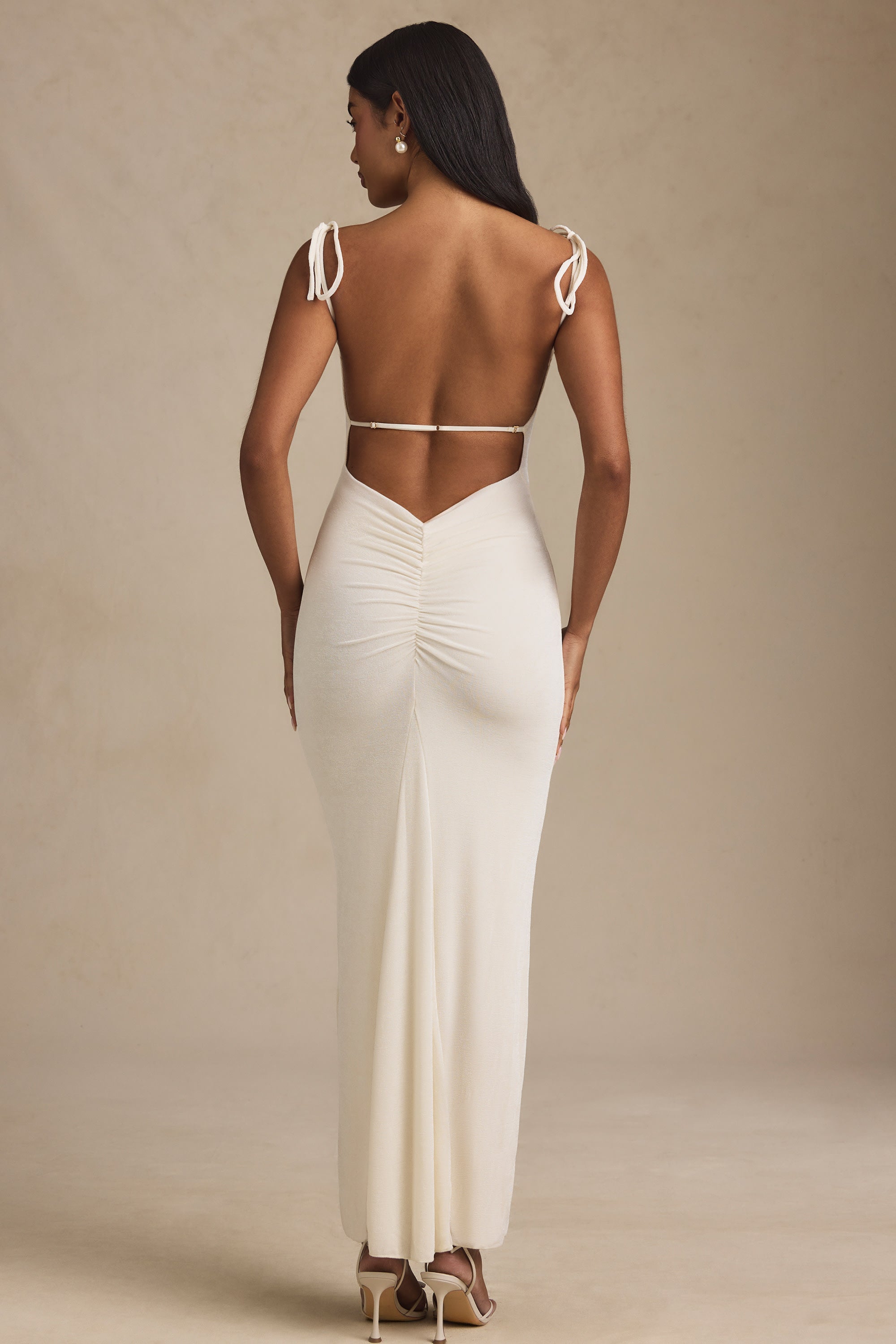 Textured Jersey Backless Maxi Dress in Ivory