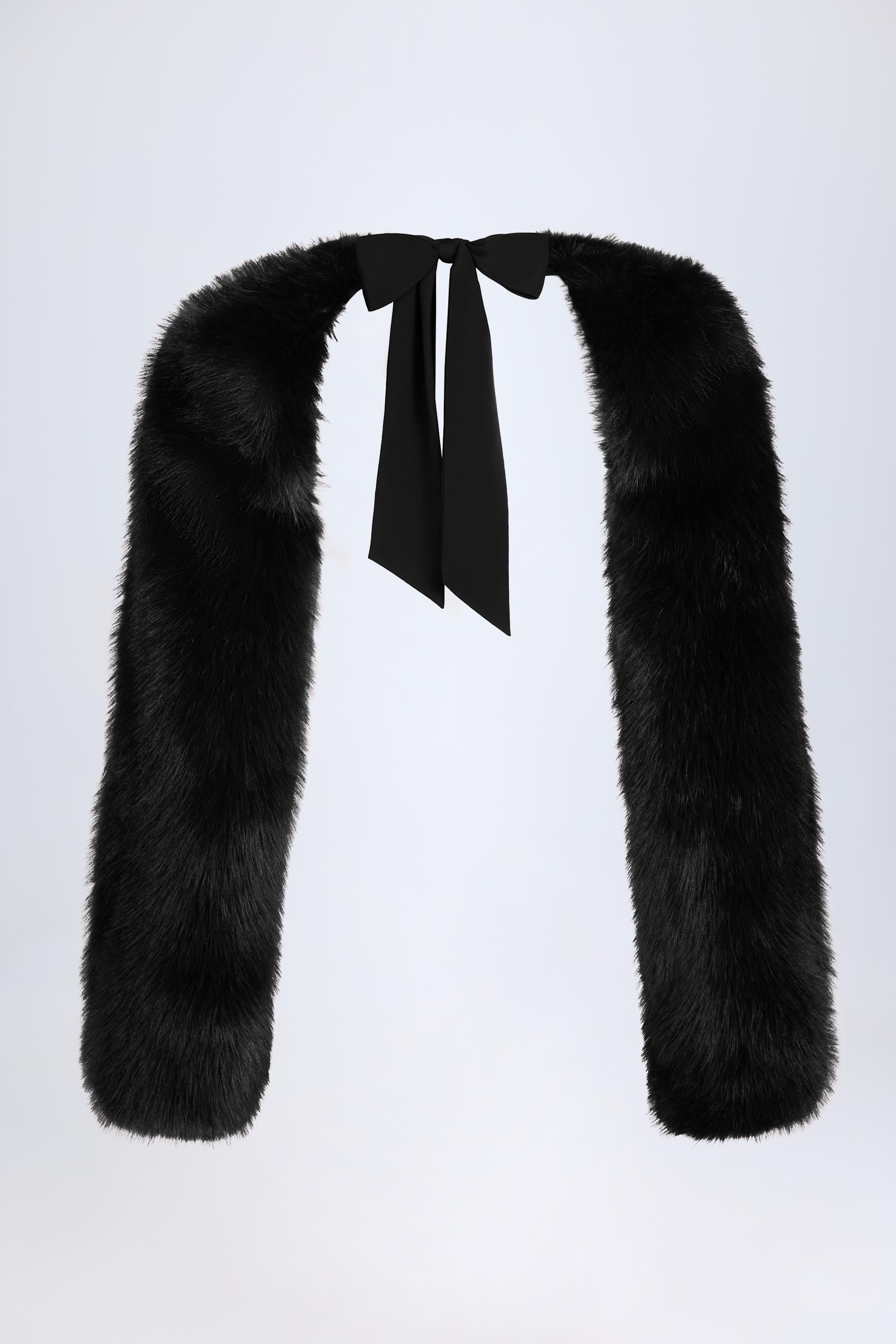 Faux Fur Tie-Up Sleeves in Black