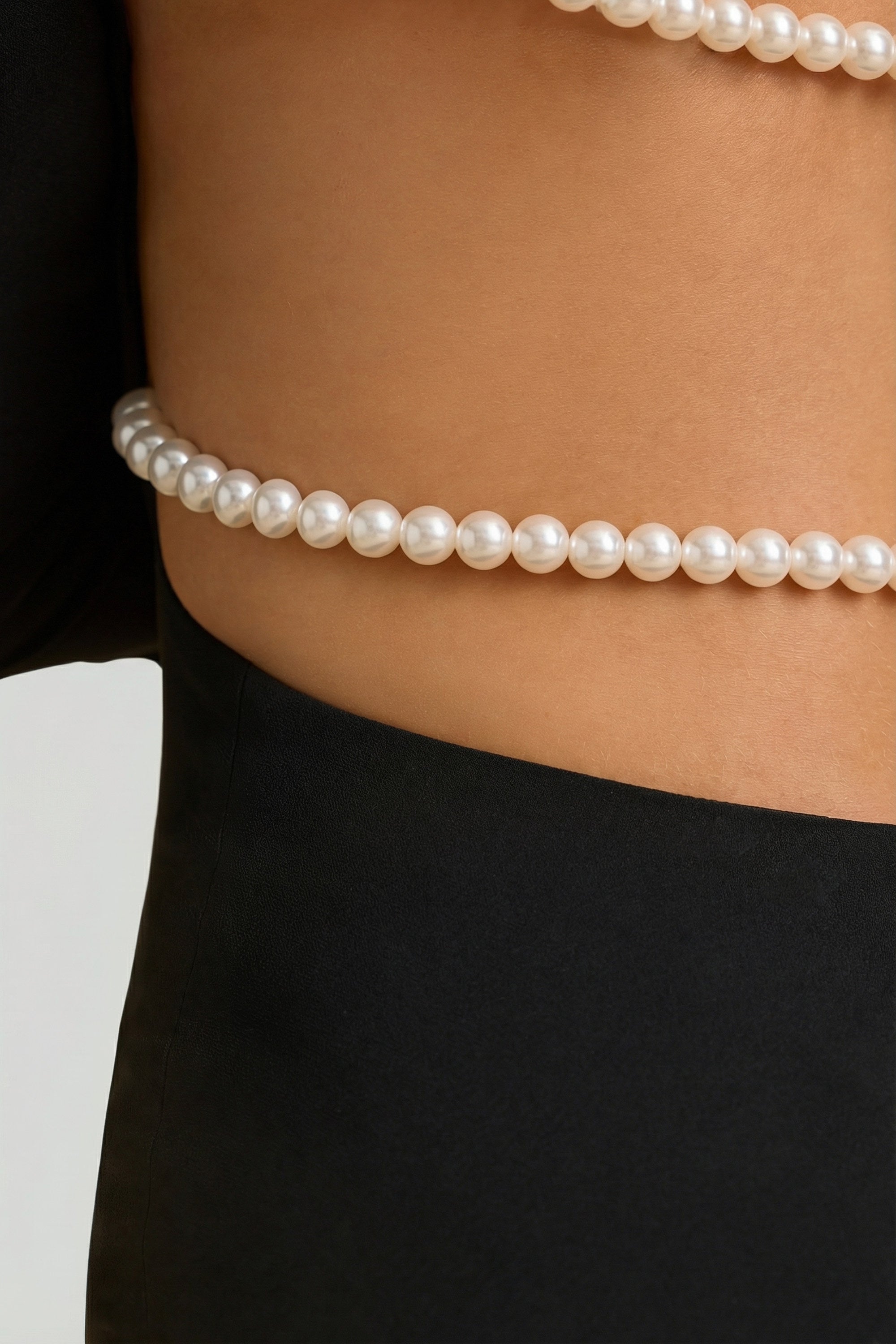 Pearl-Detail Cut-Out Mini Dress in Black