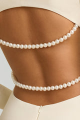 Pearl-Detail Cut-Out Mini Dress in Ivory