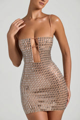 Embellished Cut-Out Mini Dress in Honey