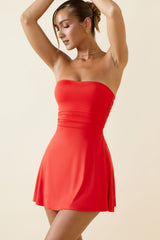 Bandeau Ruched A-Line Mini Dress in Scarlet