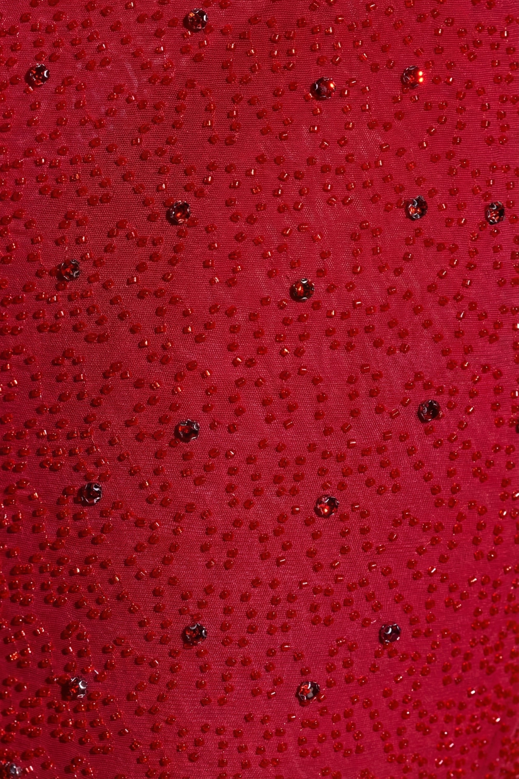 Embellished Plunge Neck Evening Gown in Red