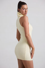 Ribbed-Knit Turtleneck Mini Dress in Butter Yellow