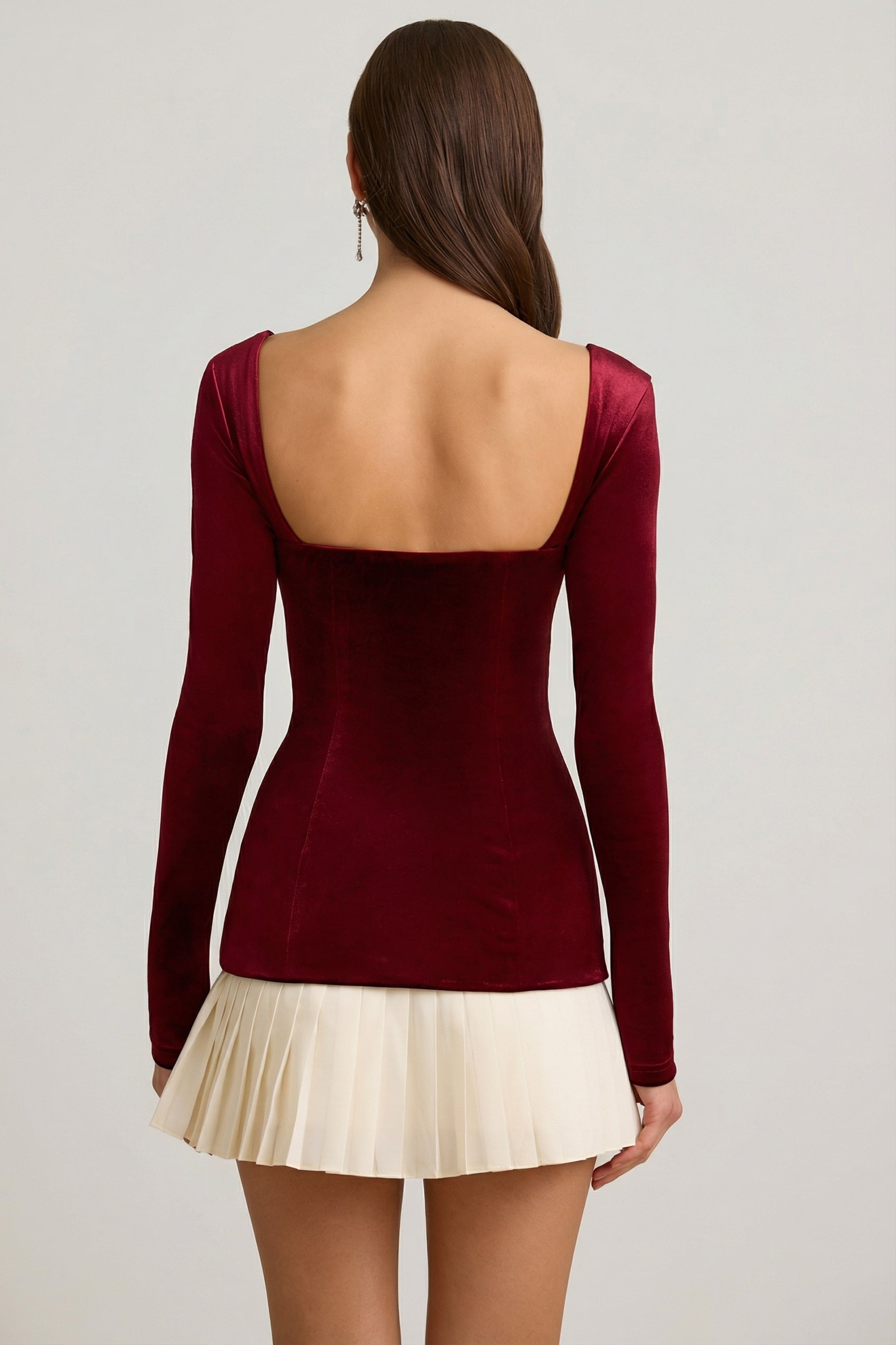 Layered Pleated Corset Mini Dress in Wine Red