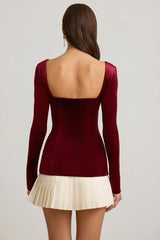Layered Pleated Corset Mini Dress in Wine Red