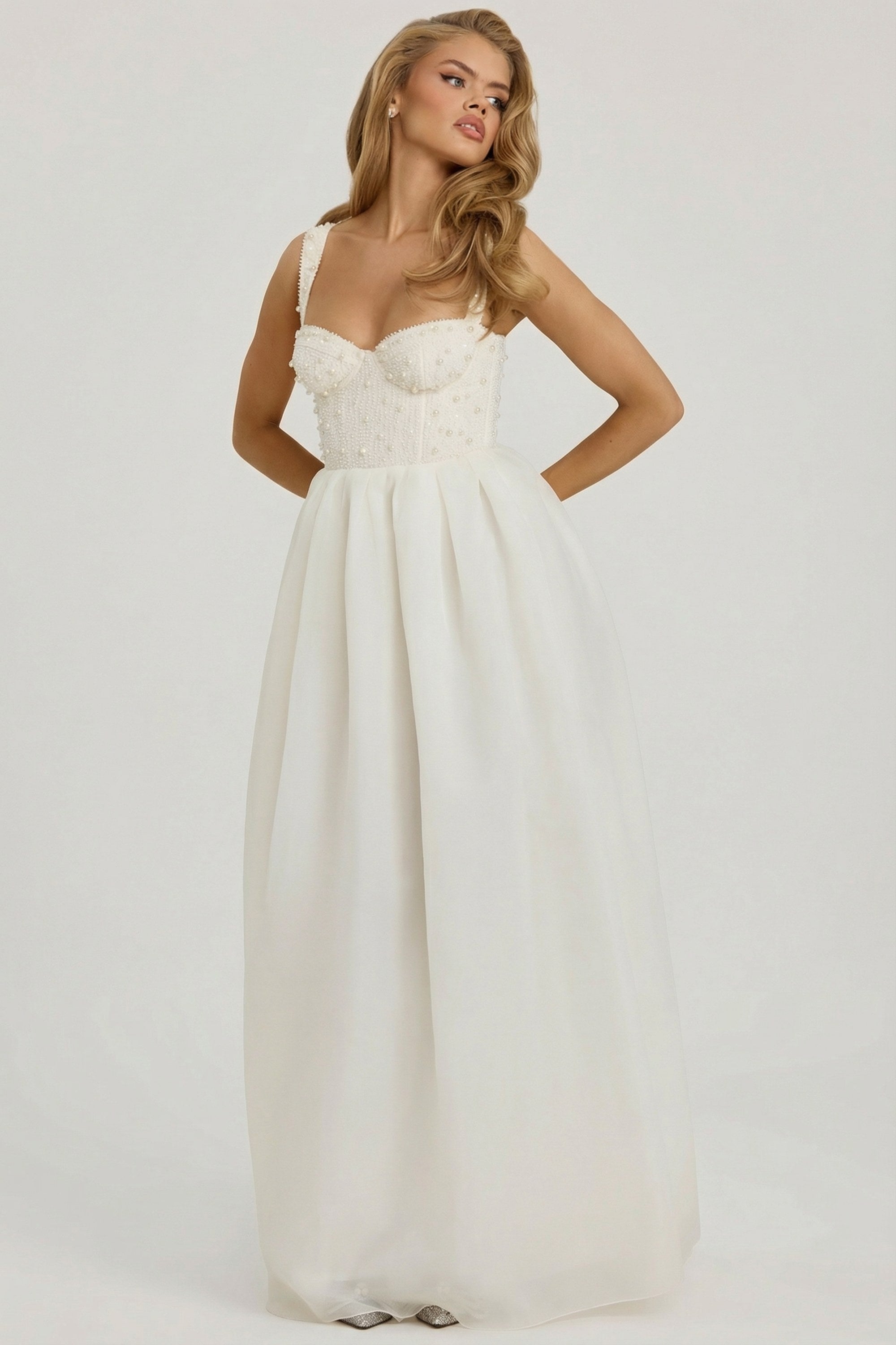 Embellished Corset Gown in White