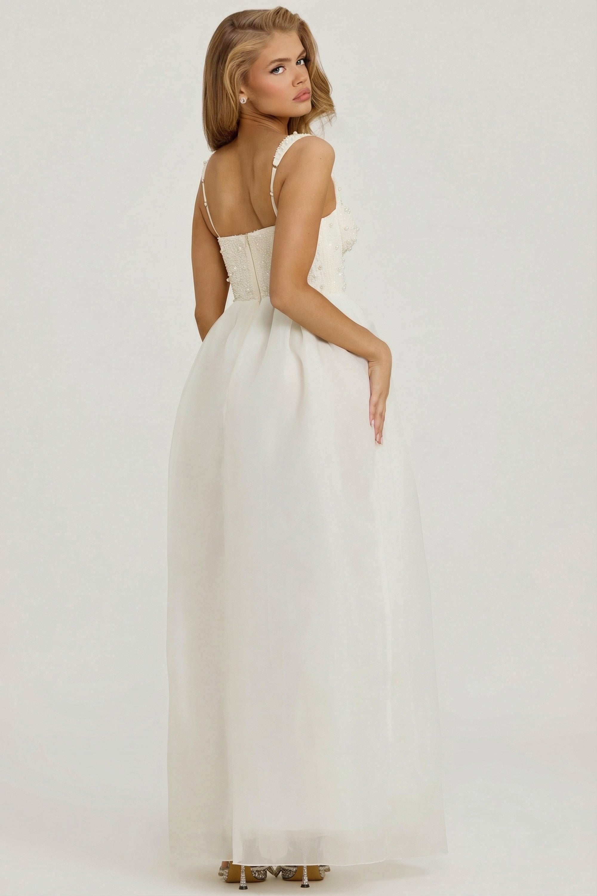 Embellished Corset Gown in White