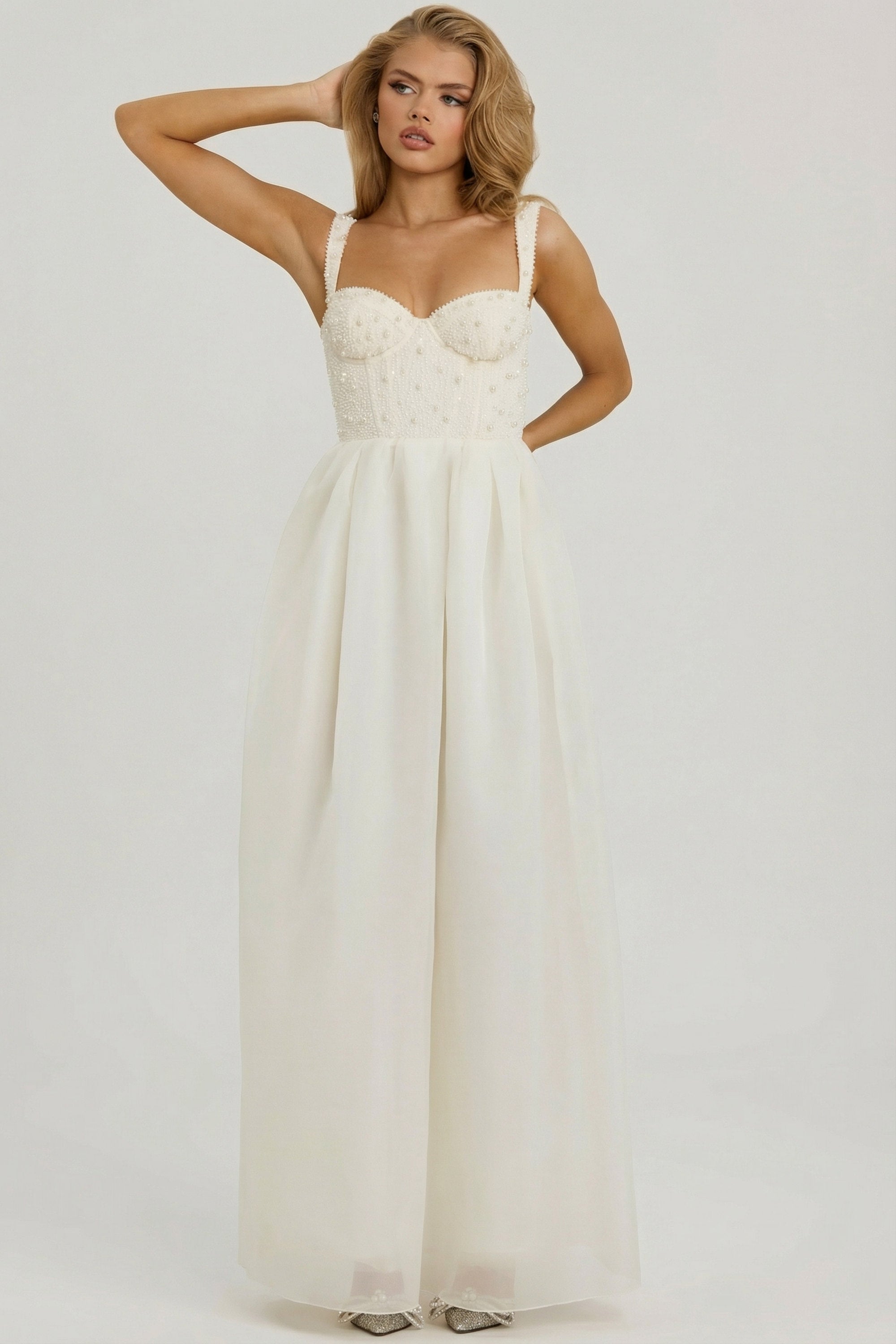 Embellished Corset Gown in White
