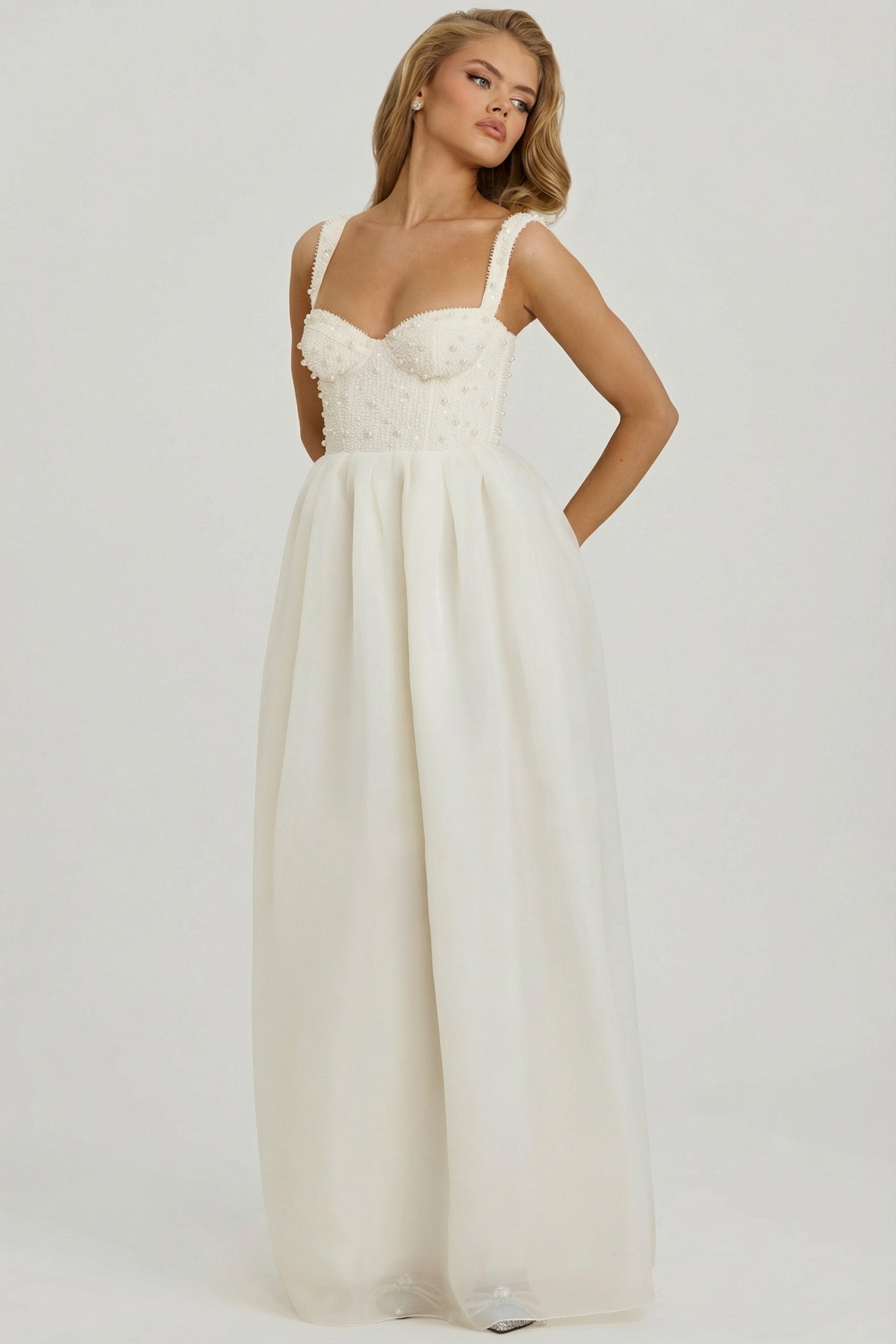 Embellished Corset Gown in White