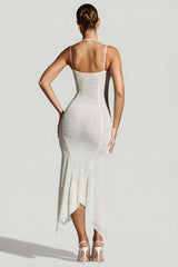 Embellished Handkerchief Hem Maxi Dress in White